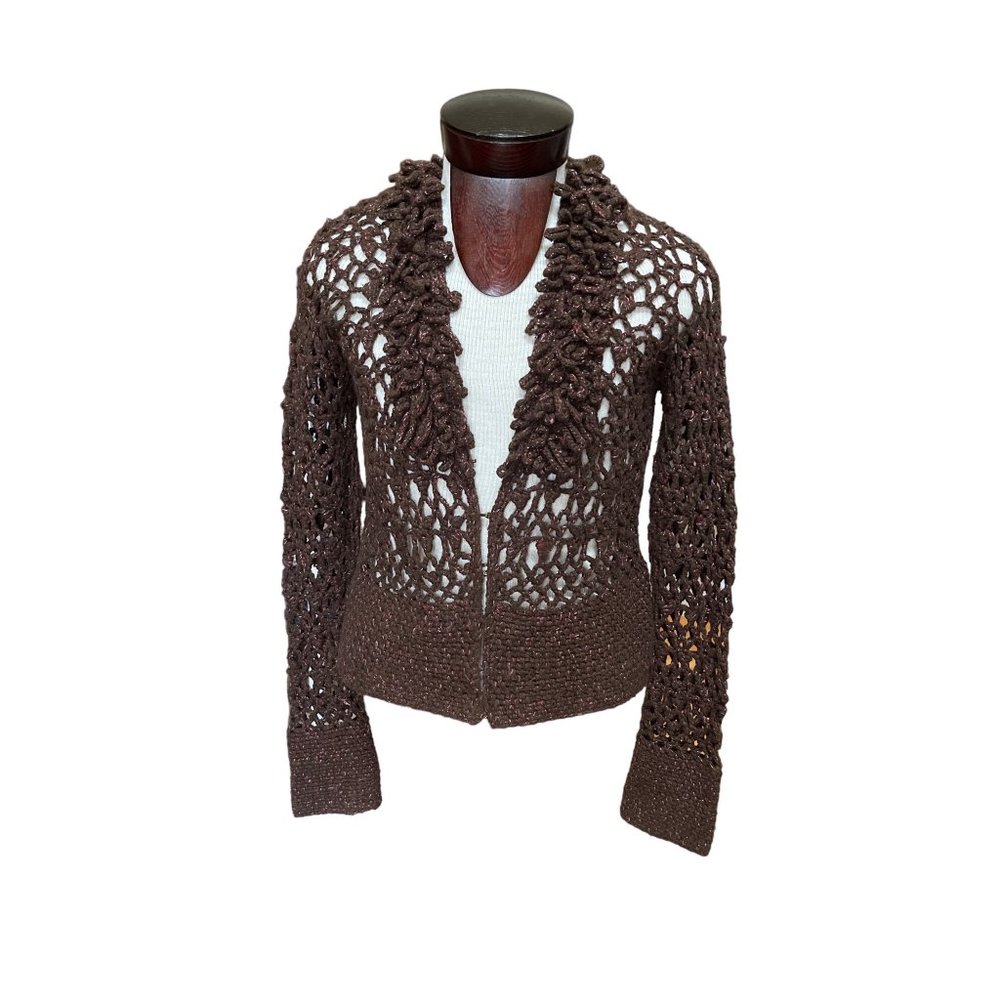 Telluride Clothing Co. Brown Open Knit Sweater Cardigan Long Sleeved Size L‎